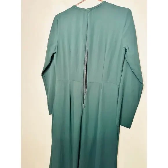 ADAM LIPPES Dark Green Crewneck Long Sleeve Wide Leg Sleek Jumpsuit Size 2